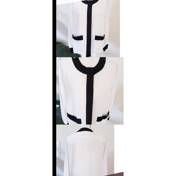 Joe Fresh White Black Button Down Elegant Classy Long Sleeve Silk Blouse… - Picture 4 of 7